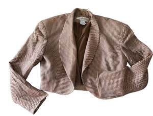 Christian Dior Cropped Check Blazer Shawl Collar Brown Size 2 Vintage